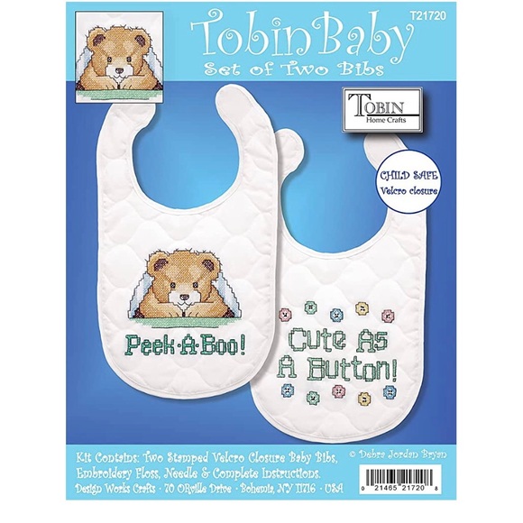 TOBIN-Baby: Stamped Cross Stitch Bib Pair. DIY. - Picture 3 of 7